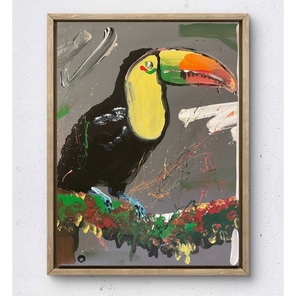 Oman Hosea Original Art 11x14 Neo Expressionist Canvas Toucan Jungle Painting